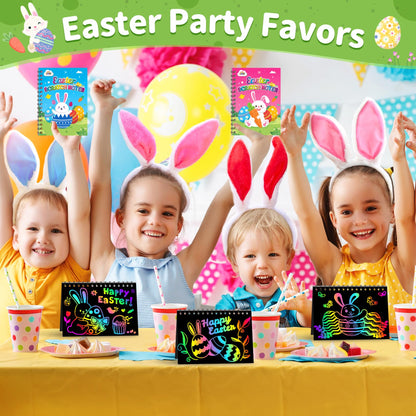 ZMLM Easter Classroom Gifts For Students: 24 Pack Scratch Rainbow Art Notebook Paper, Party Favors For Kids 4-8, Birthday Goodie Bags Stuffers, Student Prizes From Teacher, Kindergarten Toy