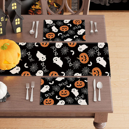 XCHI Boo Spooky Ghost Pumpkin Halloween Cloth Placemats Set of 6 Table Mats Table Decorations 12x18 Inch