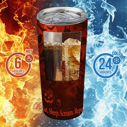 TWILFLNEX Halloween 20 Oz Tumbler With Straw Lid, Stainless Steel Insulated Travel Mug, Spooky Bats Haunted House Gothic Art, Pumpkin Skull, Car Cup Holder Friendly