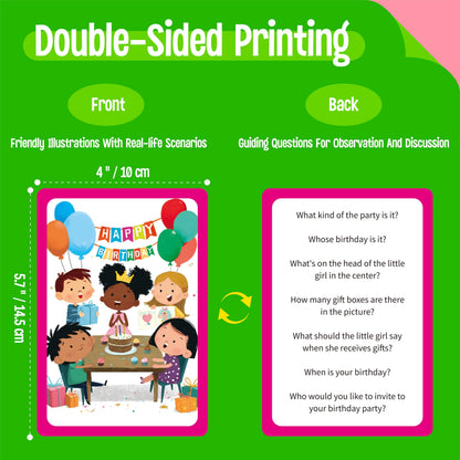 80 Scene Conversation Cards,480+ Questions Of What,Where,Who,Why & How,Materials for Social Skills,Learn Through Friendly Illustrations Of Situations,Develop Emotional Intelligence & Critical Thinking