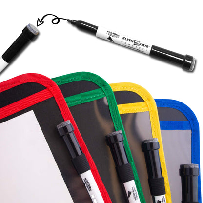 KleenSlate (8 Durable Dry Erase Pockets with Sturdy Back and Clear Vinyl Sleeve + (8) Dry Erase Markers with Erasers