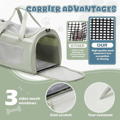 Large Cat Carriers Dog Carrier Pet for Small/Medium Cats Dogs Puppies,Soft-Sided Cat Bag Airline Approved,Carry Up to 20 Lbs,Green
