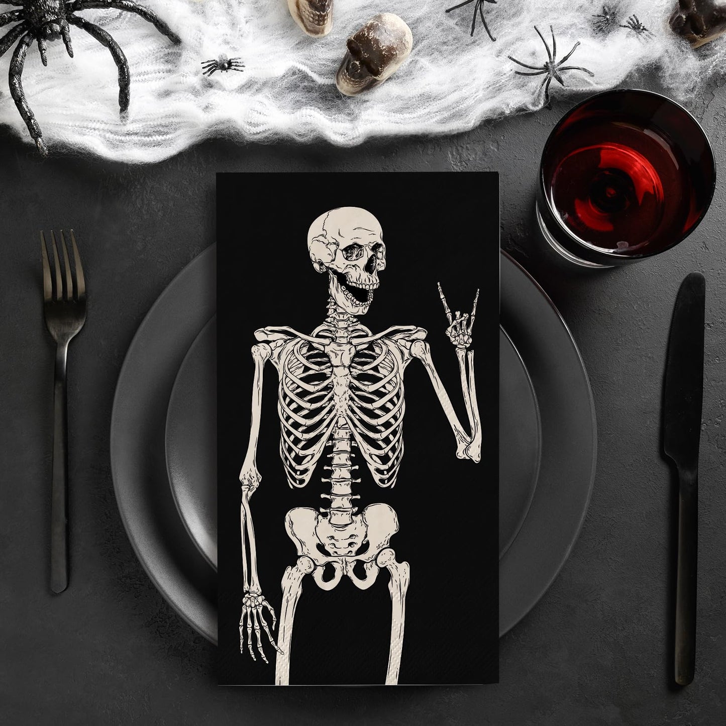 80Pcs Halloween Guest Napkin Black Skeleton Disposable Paper Napkins Dinner Hand Napkins for Home Party Supplies Table Decor