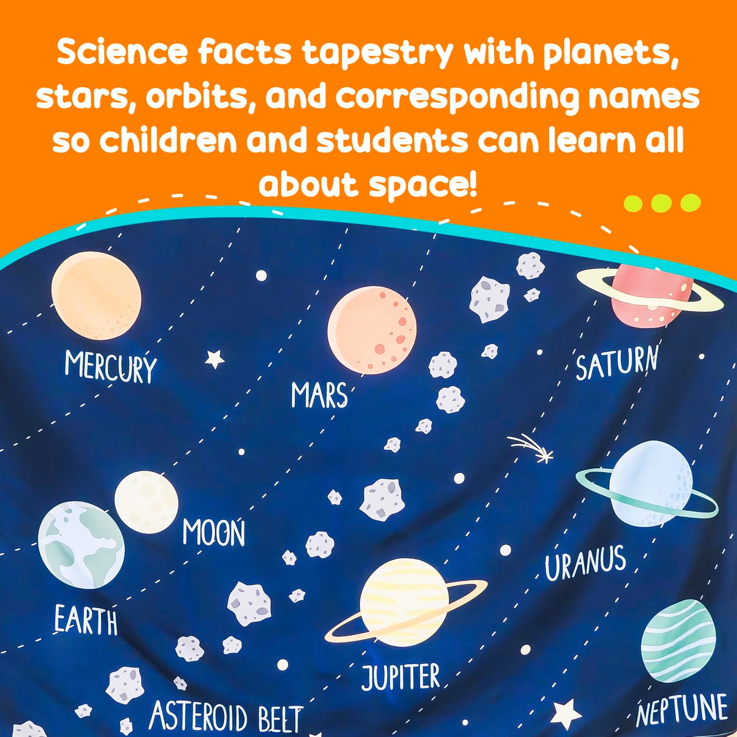 Birdy Boutique Solar System Educational Tapestry – 60" x 42" Outer Space Wall Hanging for Kids – Planets, Orbits & Astronomy Chart – Lightweight Classroom Decor for Preschool, Elementary & Middle School