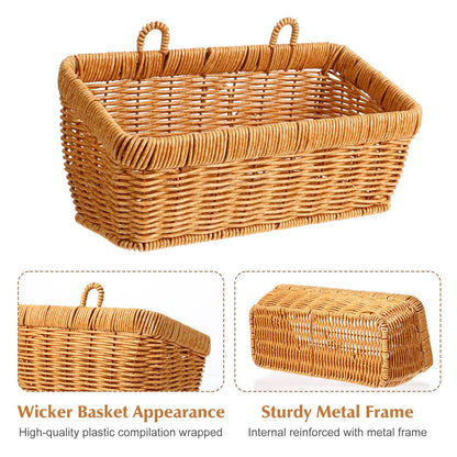 2 Pcs Wall Hanging Basket Wall Mount Pantry Fruit Basket Boho Style Decor Storage Baskets Adhesive Bathroom Cabinet Organizer for Bathroom Kitchen Garden Living Room with 4 Hooks