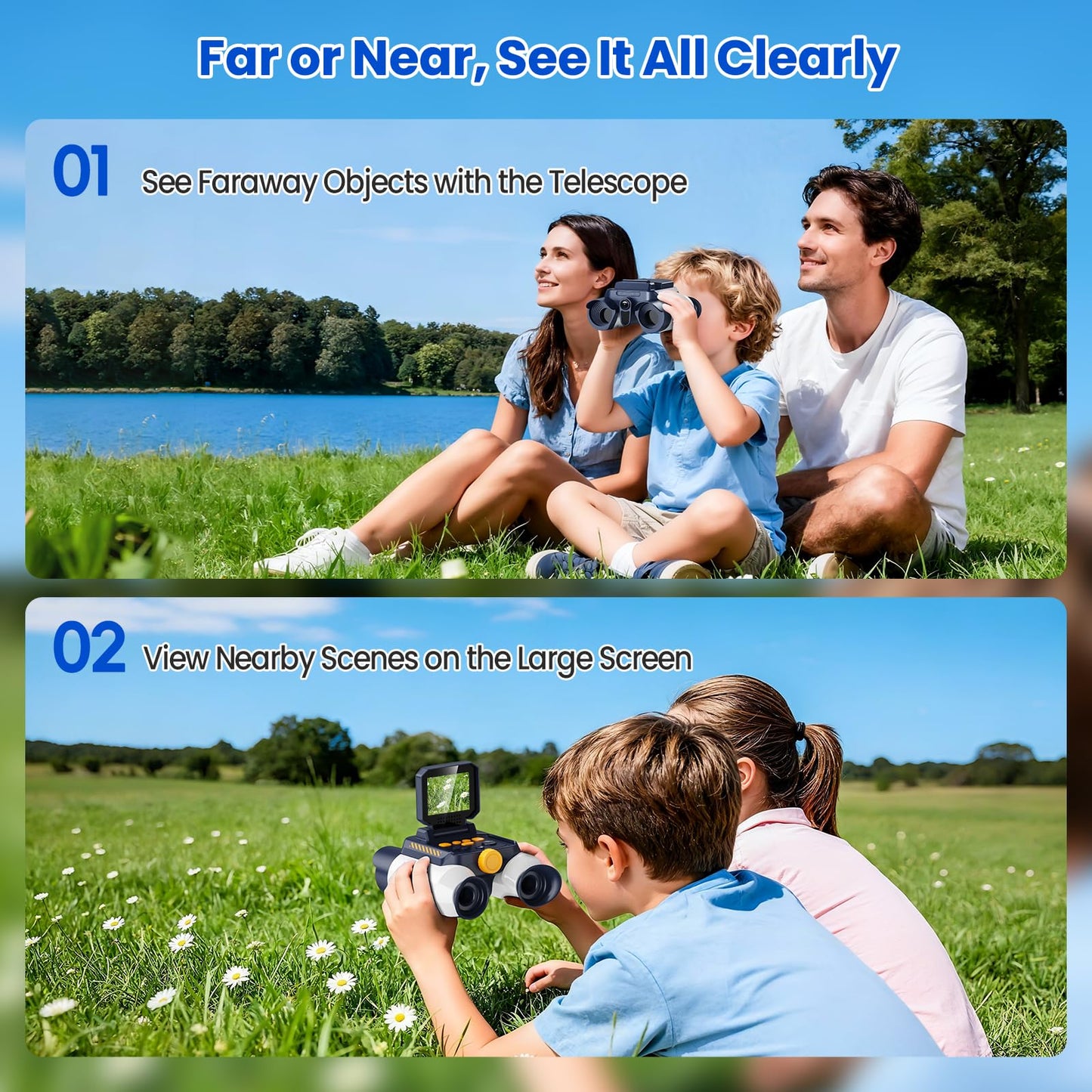 Aspoven Binoculars for Kids, Night Vision with 2.4" Screen, HD Digital Binoculars for Boys and Girls Ages 4-12, Portable Kids Binocular, Photo Video Capture & 9 Puzzle Games (White)
