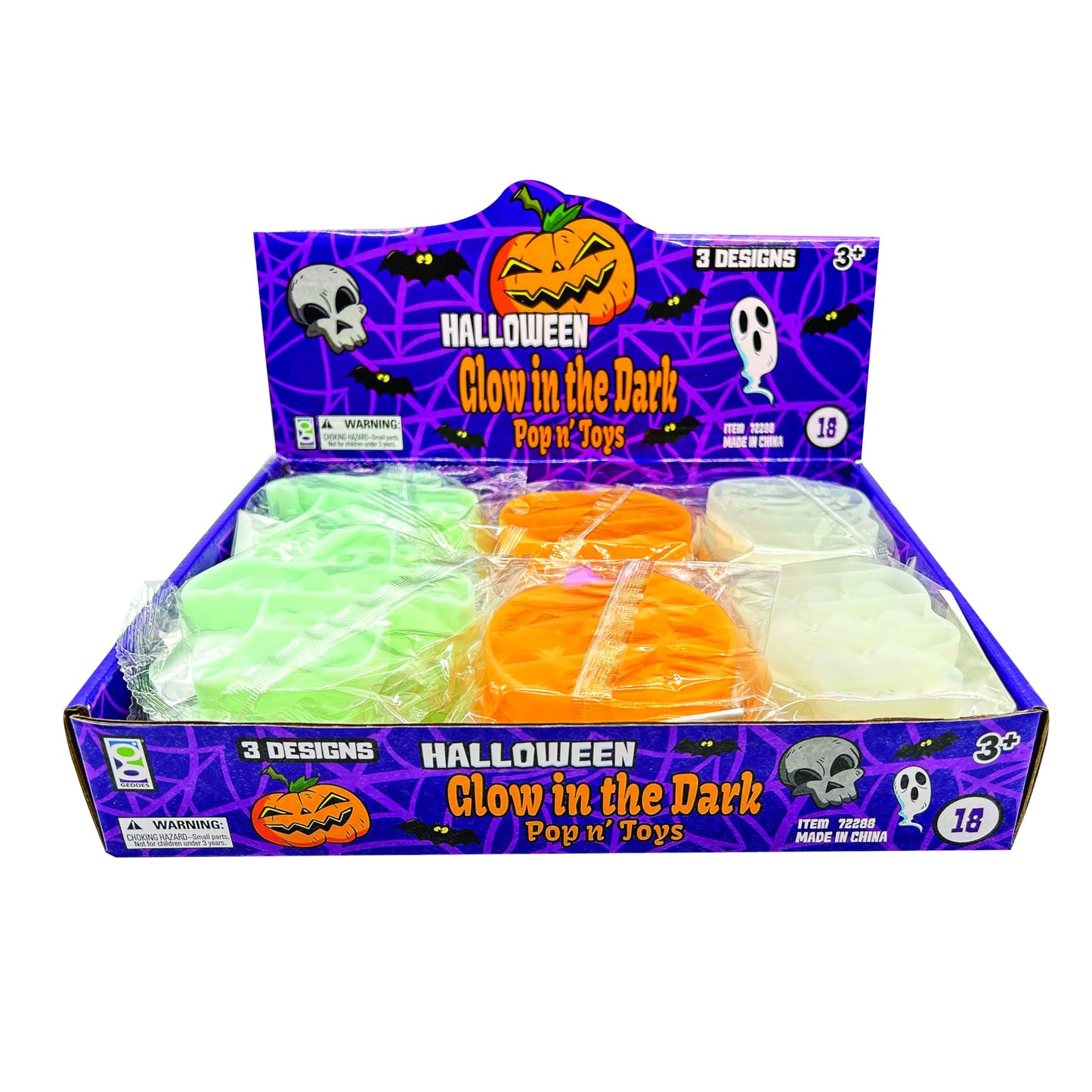 Raymond Geddes Glow-in-The-Dark Halloween Pop 'N' Toys (18 Pack) Sensory Toddler Popper for Relaxing - Fun Halloween Bulk