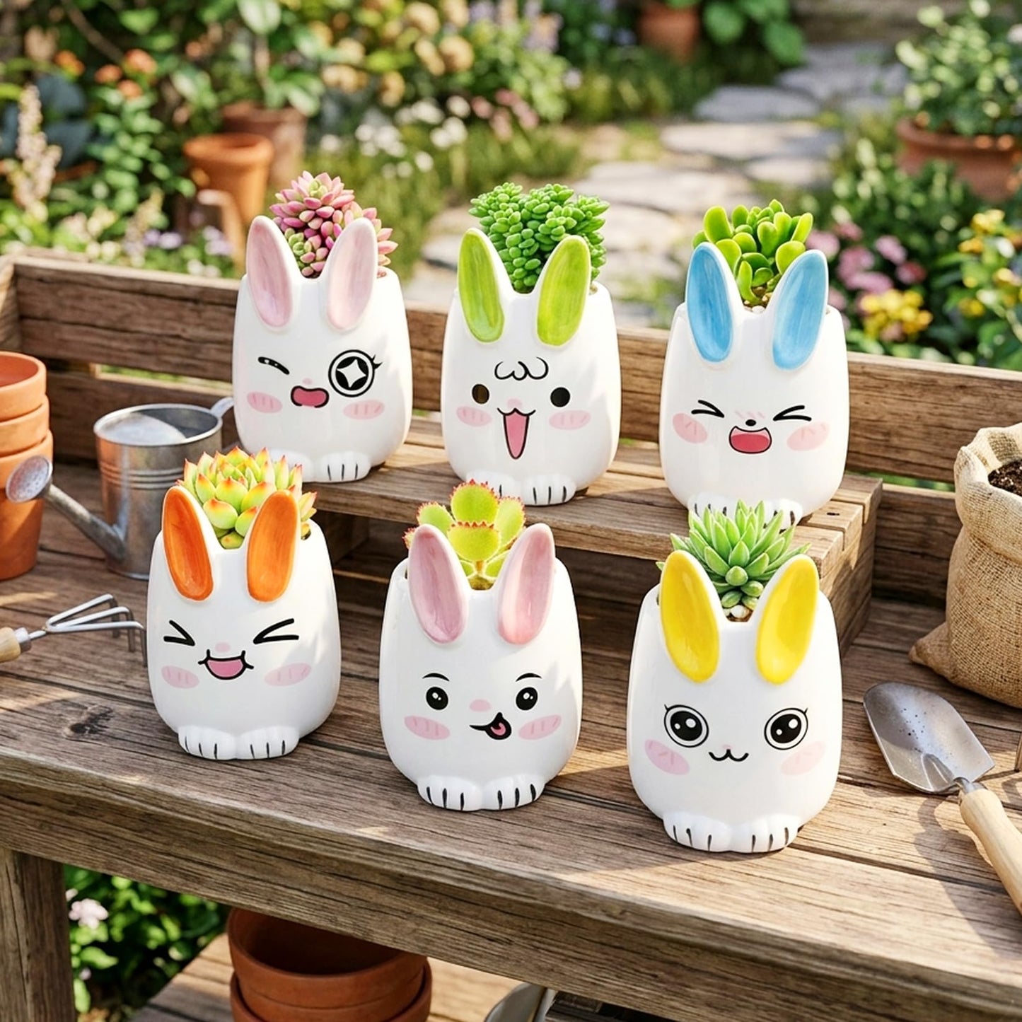 6 Pcs Cartoon Animal Succulent Pots with Drainage - 2.8 Inch Cute Ceramic Mini Planters for Small Plants, Cactus, Air Plants - Decorative Animal Flower Pots for Indoor Desk, Home Decor