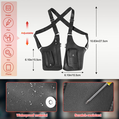 BIFENGSHUNCAI Double Shoulder Armpit Bagm, Mens Leather Shoulder Holster Bag with Anti-Theft Hidden Adjustable Strap Holster, Multi-Pocket Outdoor Water Resistant Crossbody Pack (Black)
