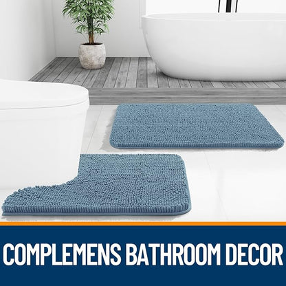 OLANLY Bathroom Runner Rugs 59x24, Soft Absorbent Chenille Bath Rugs, Rubber Backing Quick Dry, Machine Washable Long Bath Mats for Bathroom Floor, Tub and Shower, Home Decor Accessories, Airy Blue
