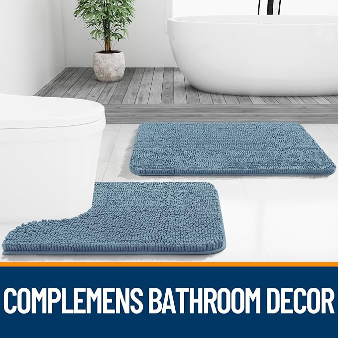 OLANLY Large Bathroom Rugs 40x24, Extra Soft Absorbent Chenille Bath Rugs, Rubber Backing Quick Dry, Machine Washable Bath Mats for Bathroom Floor, Tub and Shower, Home Decor Accessories, Airy Blue