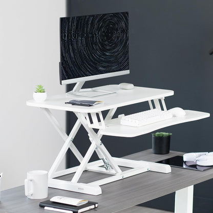 VIVO 28 inch Desk Converter, K Series, Height Adjustable Sit to Stand Riser, Dual Monitor and Laptop Workstation with Keyboard Tray, White, DESK-V028KW