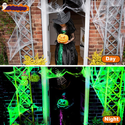Joyhalo Glow in The Dark Spider Web Decoration, 700 sqft Halloween Web with 20 Spiders, Super Stretch Fake Cobwebs for Creepy Home & Party Indoor/Outdoor Decor