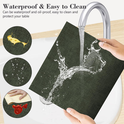 JUCCWARM Faux Leather Placemats Set of 6,Heat Resistant Placemats for Dining Table, Easy Clean Non-Slip Place Mats, Waterproof Stain Resistant Wipeable Washable PU Table Mats, (Dark Green)