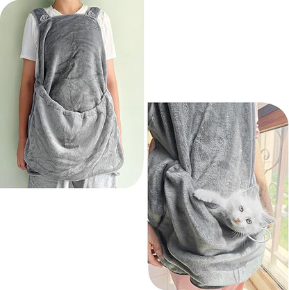 Pet Plush Carrier Apron with Adjustable Sleeping Bag Hands Free Sling Holder Cat Carrying Bonding Pouch for Small Dogs and Cats (Dark Gray)