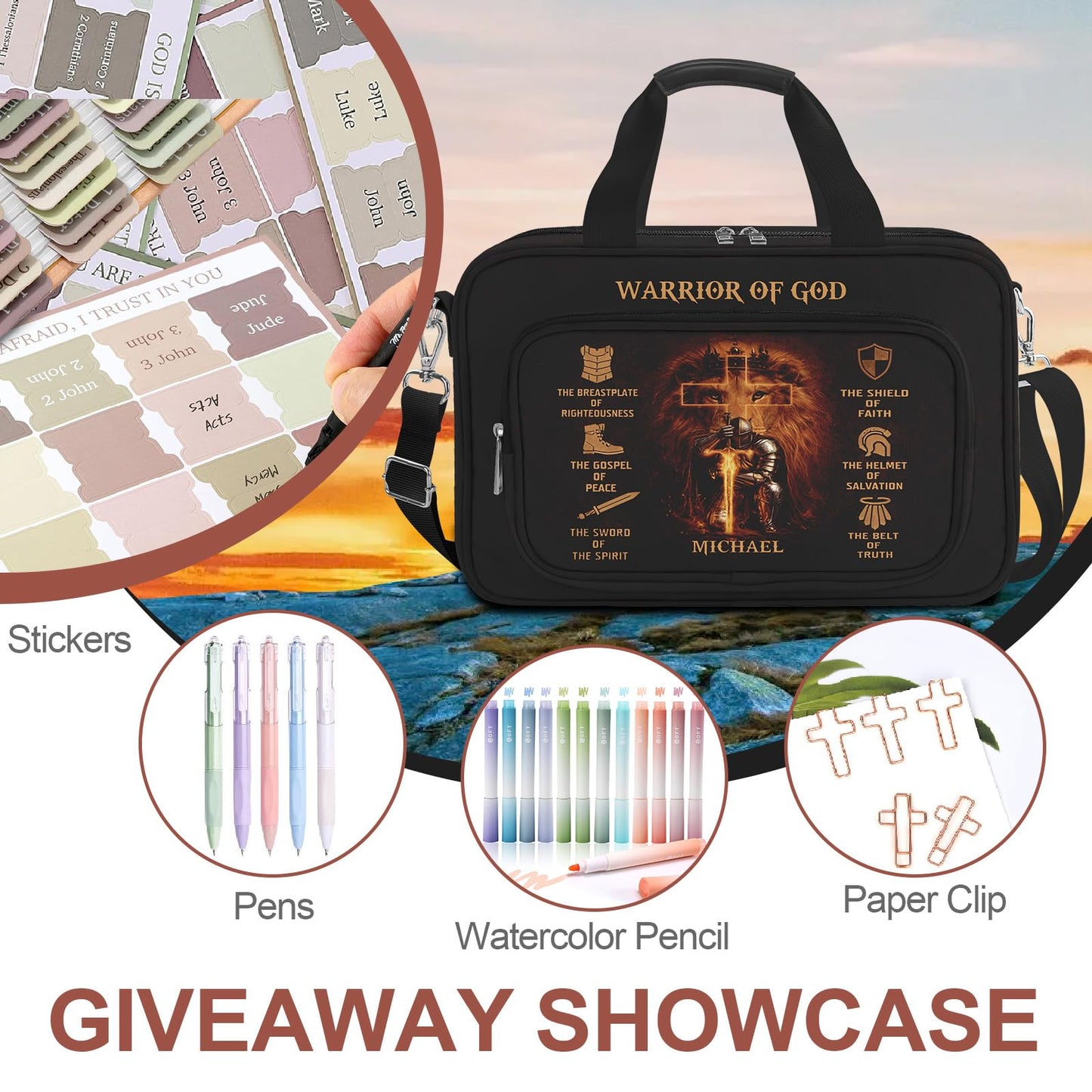 LAOTANGJIA God Bible Cover Case for Boys Men Kids,God Says I Am Bible Canvas Carrying Case Bag with Detachable Shoulder Strap, Pens and Highlighters Cross Clips for Bible Study & Church