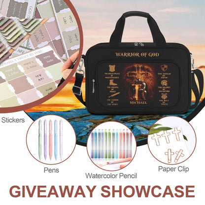 LAOTANGJIA God Bible Cover Case for Boys Men Kids,God Says I Am Bible Canvas Carrying Case Bag with Detachable Shoulder Strap, Pens and Highlighters Cross Clips for Bible Study & Church