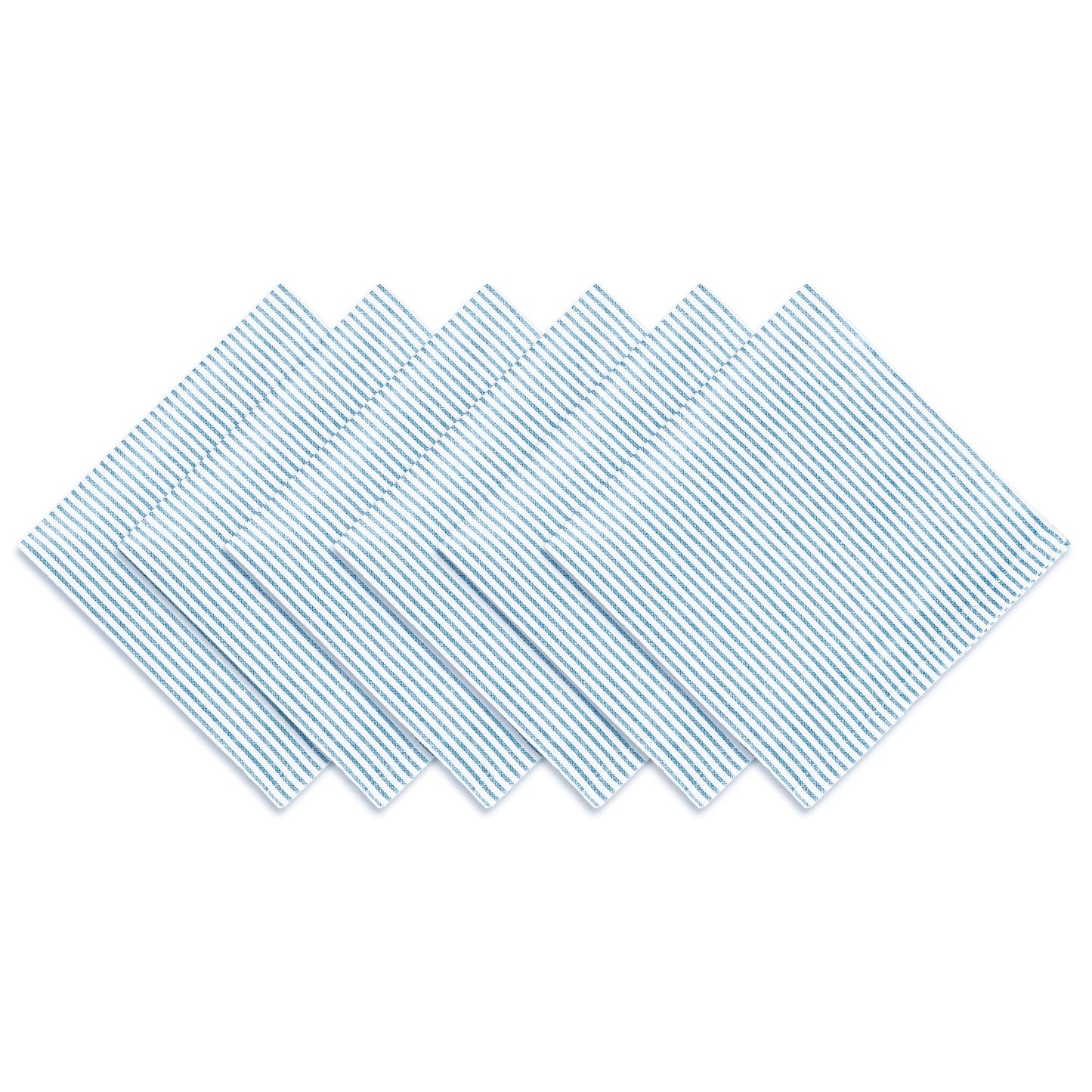 CHARDIN HOME Sky Blue & White Pinstripe Napkin, 18x18 in, Set of 6 Everyday Cloth Napkins, Recycled Cotton, Also Perfect for Holidays, Dinner Parties, Birthdays, Weddings, Hotels
