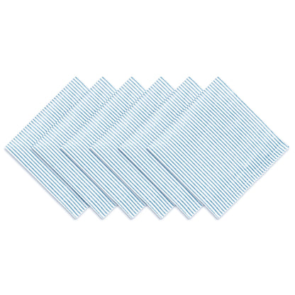 CHARDIN HOME Sky Blue & White Pinstripe Napkin, 18x18 in, Set of 6 Everyday Cloth Napkins, Recycled Cotton, Also Perfect for Holidays, Dinner Parties, Birthdays, Weddings, Hotels