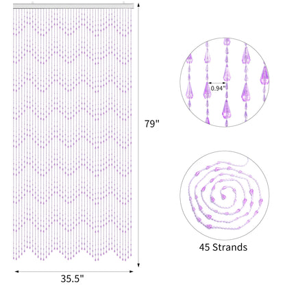 GeeComfy Crystal Beaded Curtain 35.5 x 79 Inches 45 Strands Acrylic Hanging Door Beads String Curtain Room Divider for Doorway Window Living Room Bedroom Decor, Wave Pattern - Pink