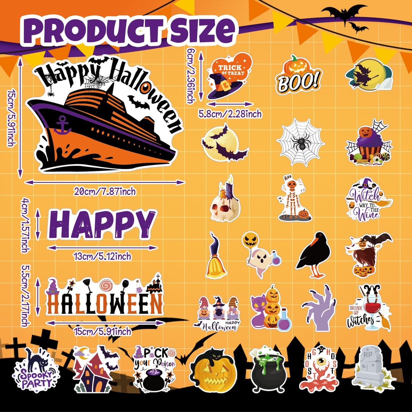 27 Pcs Halloween Cruise Door Magnets Decorations Funny Cruise Ship Door Magnets Magnetic Reusable Magnet for Graduation Cabin Ship Carnival Refrigerator Office Car Accessories