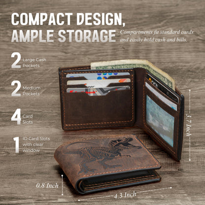 Mayan Corner - Mountain landscape handcrafted leather wallet, distress waxed leather gift, ID card slot bifold style