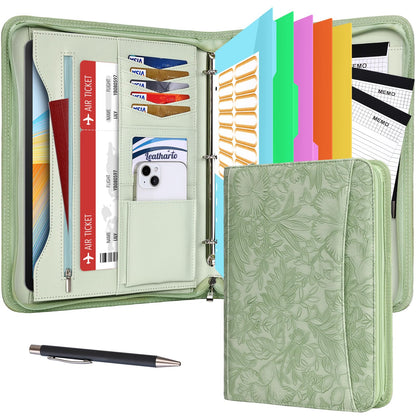 Leathario Portfolio Binder, Includes 10 Sheet Protectors and 3 Notepads, 3-Ring Folder Organizer, A4 Padfolio with Zipper, Vegan Leather Tablet Sleeve, Business Office Conference Clipboards