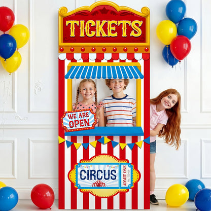 Yinkin Carnival Ticket Booth Standup Kit-Circus Theme Party Decorations Carnival Backdrop Foam Boards Large Photo Booth Props for Circus Party Decor Halloween Birthday Supplies, 72.8 x 31.9 Inch