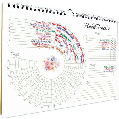 Habit Tracker Calendar (Undated 12 Month) Floral Design, Spiral Bound and Hanger, A4 Size (8,3"x11.7") Quality Heavy Paper, Monthly Habit Tracker Journal and Goal Tracker.