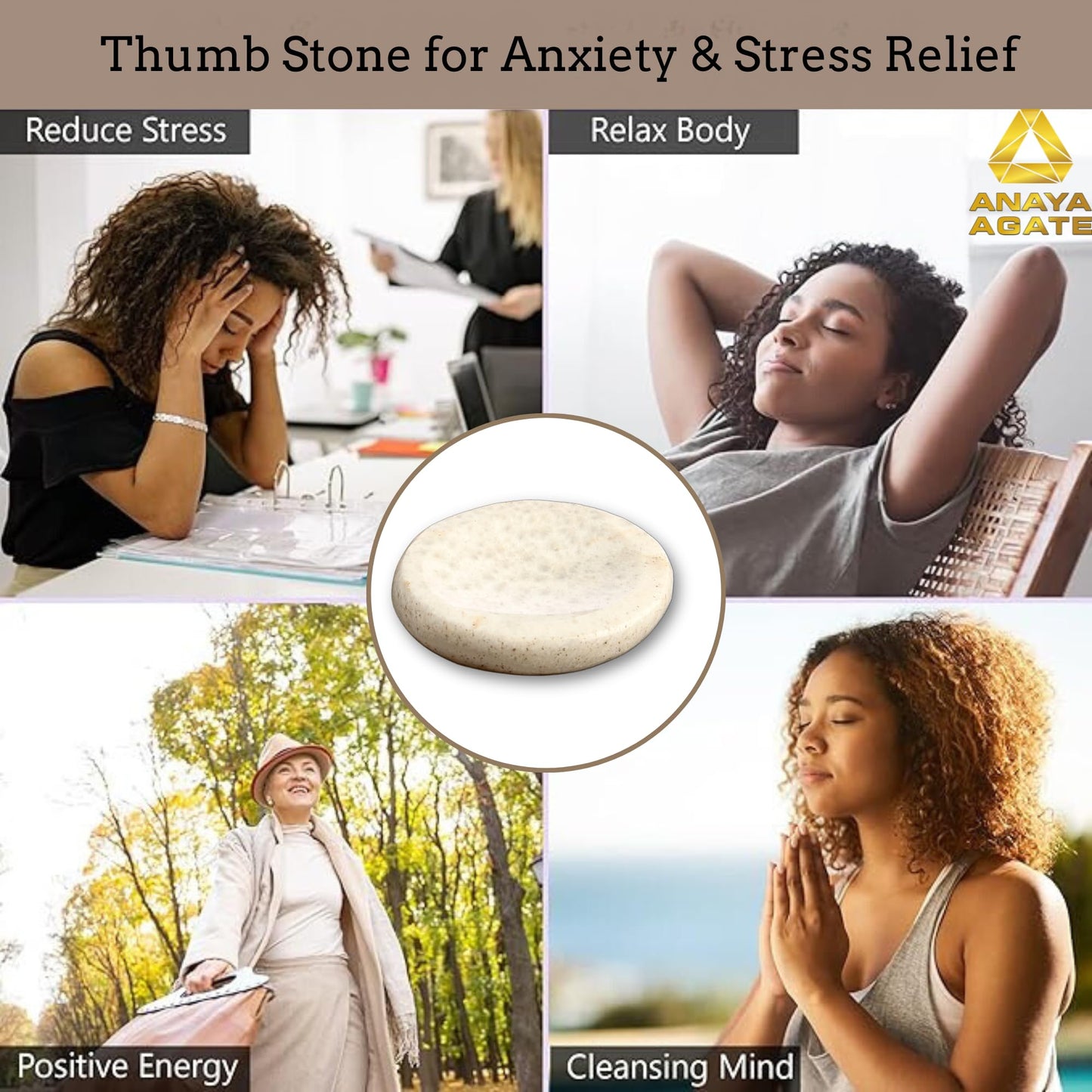 Anaya Agate Scolecite Worry Stones Certified Crystal Thumb Worry Stone for Anguish, Relaxing and Soothing Balance Stones for Meditation, Stress Relief Crystals and Healing Stones for Men, Women