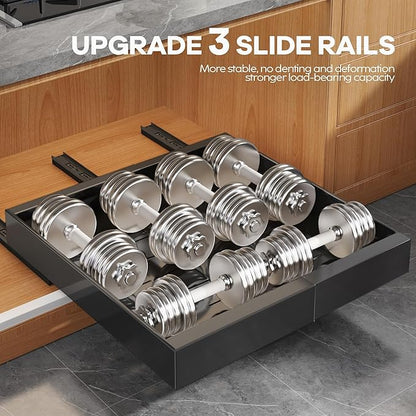 Seinloes 4Pack Expandable Pull Out Cabinet Organizer 21"Deep With Raising Pad for Framed Cabinets,Slide Out Drawers with 4pcs Divider Racks,Roll Out Shelves Adhesive,Adjustable Width 12.05"-20.4"Black