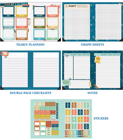Carson Dellosa Let's Explore Teacher Planner 2025-2026, Undated 8" x 11" Lesson Plan Book With Retro Stickers, Class Schedule, Weekly Calendar, Classroom Must Haves, Homeschool and School Supplies