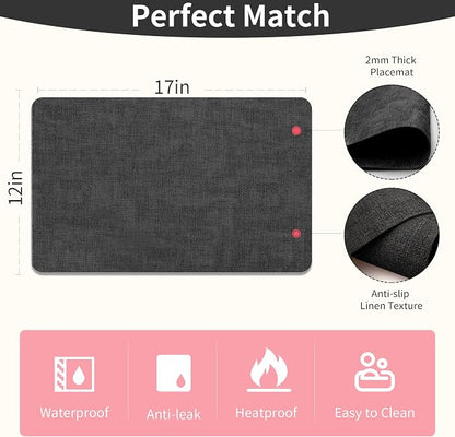 Maxpearl Faux Leather Placemats Set of 8 - Waterproof - Wipe Clean - Heat Resistant - Non Slip Dining Table Place Mats, Suitable for Indoor & Outdoor Use, 17’’x12’’, Black
