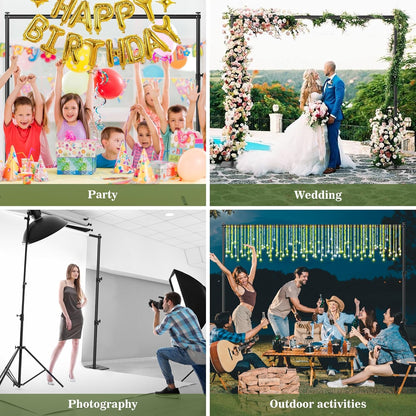 Backdrop Stand 10x10 ft Adjustable Photo Backdrop Stand Kit, Heavy Duty Pipe and Drape Photography Background Support with Flat Metal Base for Wedding, Party, Video Studio, Birthday, Black