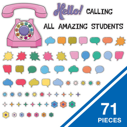 Carson Dellosa Retro Remix 71PC Welcome Bulletin Board Set, Inspirational Wall Art for Back to School Decorations, Chalkboard, and Classroom Decor, Groovy Teacher Supplies