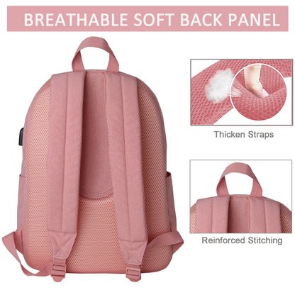 SUPACOOL Casual Laptop Backpack for Men and Women, Backpack for College, USB Charging Port, Lightweight Pack Back(Pink)