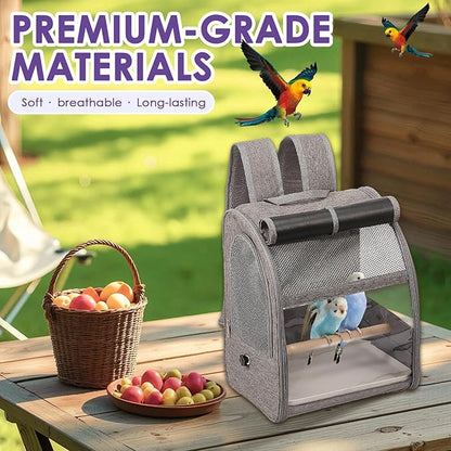 Bird Carrier Backpack, Breathable Bird Travel Backpack Set with Standing Perch and Tray, Pet Transparent Breathable Travel Cage, Pet Travel Cage for Cockatiels, Parrots, Hiking