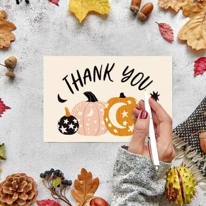 Whaline 50 Pack Fall Thank You Cards Pink Orange Pumpkin Greeting Cards with Envelopes Stickers Blank Note Card for Autumn Thanksgiving Halloween Wedding Baby Shower Birthday, 4 x 6 Inch