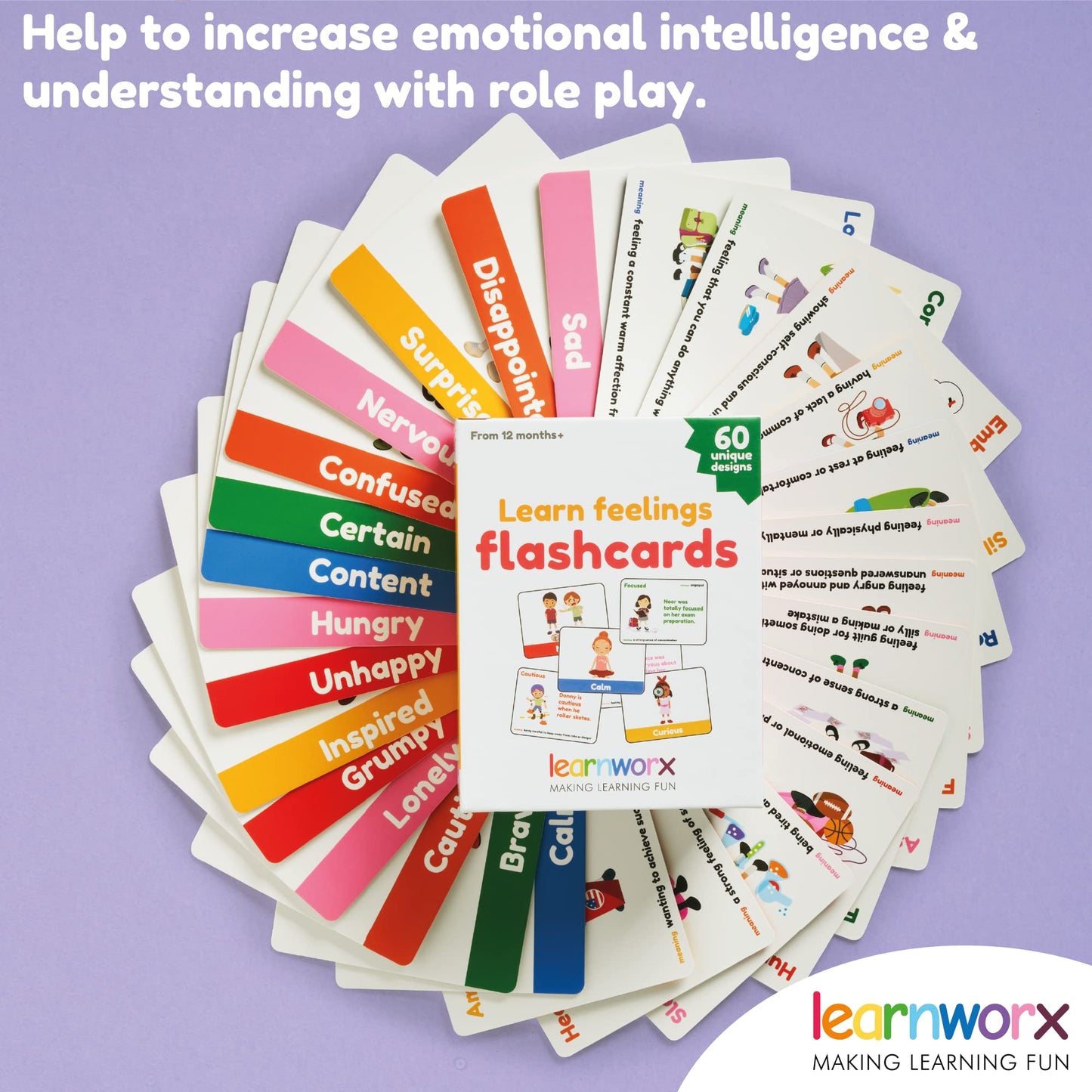 Emotion Cards for Kids, Feeling Cards Game | 60 Emotion & Feeling Flash Cards for Kids | Learn Feelings and Needs Cards | Teach Mixed Emotions & Emotional Intelligence Cards to Children & Toddlers