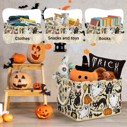Casuru Halloween Ghost Basket Pumpkin Black Bat Boo Spooky Basket with Handles Foldable Halloween Gifts Storage Bins Boxes for Party Home Bedroom Decor