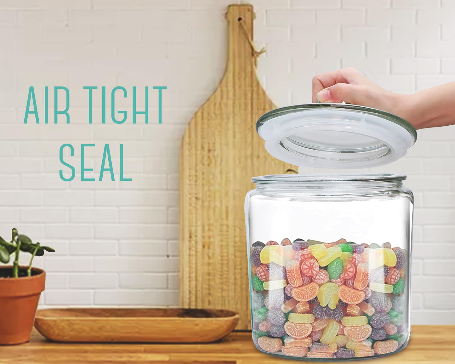 OUTSHINE 1 Gallon Cookie Jar for Kitchen Countertop| Airtight Glass Storage Jars for Candy, Coffee, Dog Treats| Large Glass Apothecary Jars with Lids| Large Food Storage Container for Kitchen, Pantry
