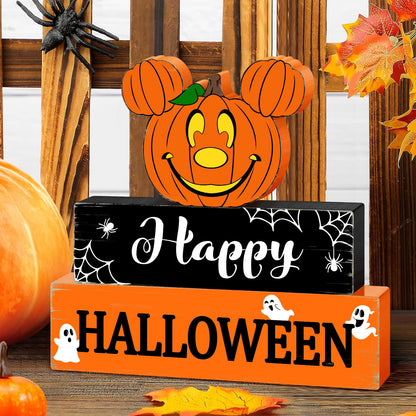 Halloween Mouse Wooden Table Signs Pumpkin Decor, 3PCS Happy Halloween Freestanding Rustic Tabletop Decorative Signs, Halloween 3-Layered Tiered Tray Blocks Centerpiece Indoor Home Decorations