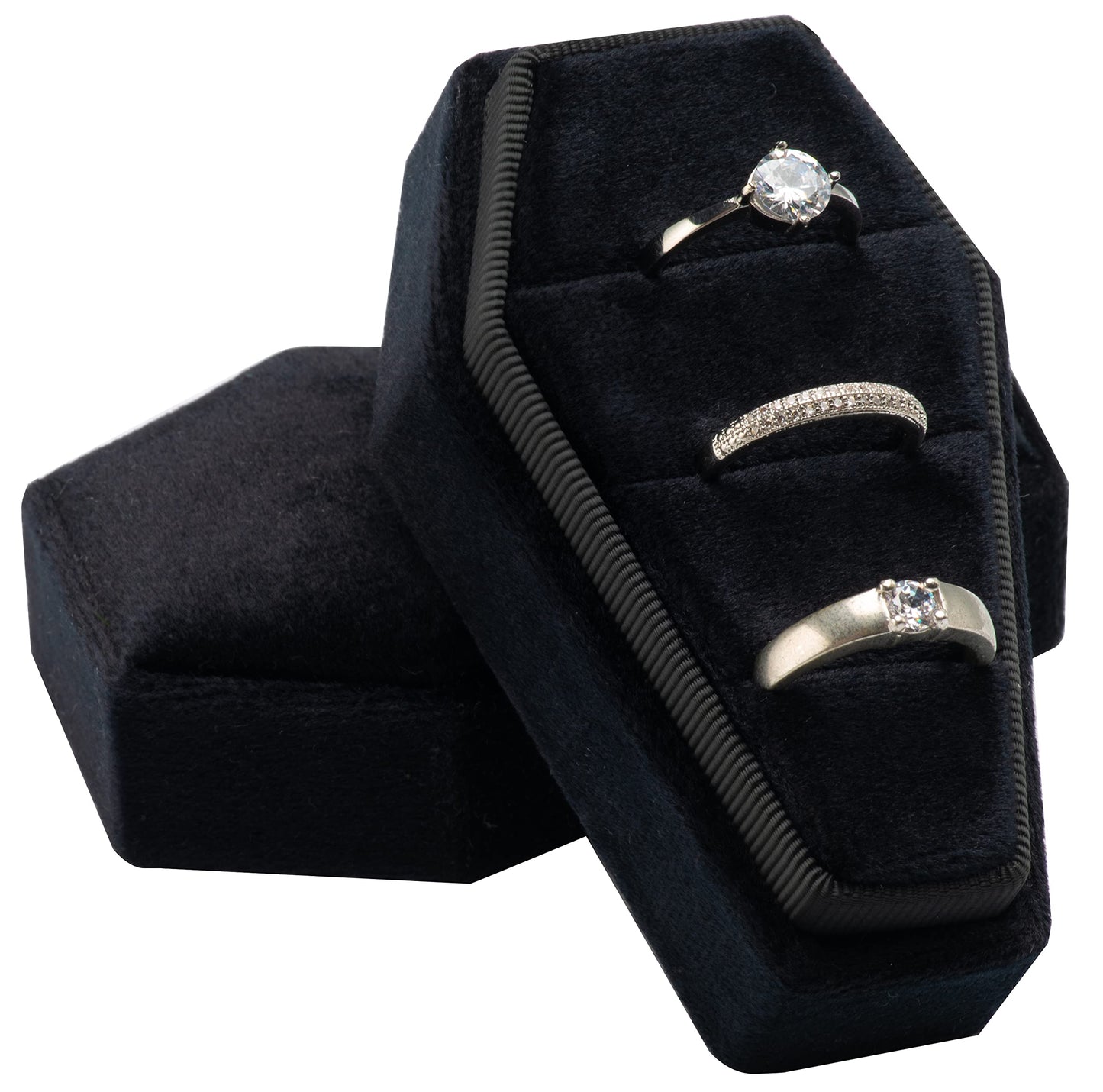Giftop Velvet Coffin Ring Box Case Holder 3 Slots for Gothic Wedding Ceremony,Gothic Jewelry Organizer Decorations (Black)
