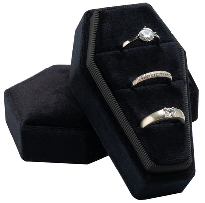 Giftop Velvet Coffin Ring Box Case Holder 3 Slots for Gothic Wedding Ceremony,Gothic Jewelry Organizer Decorations (Black)