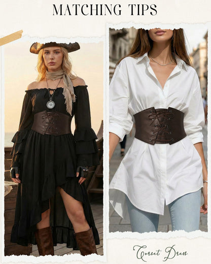 GRACE KARIN Women's Elastic Wide Waist Belt Renaissance Pirate Corset Cinch Belt Cosplay Costume with Press Button Coffee M
