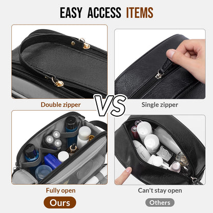 Celvetch PU Leather Toiletry Bag for Men, Water Resistant Travel Toiletry Organizer for grooming, Shaving Bag for Toiletries Accessories, Bathroom Essentials - Black