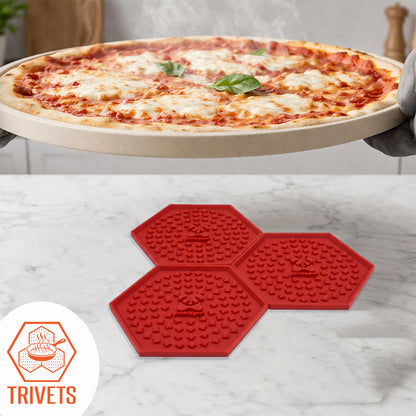 Silicone Coasters for Drinks – 3 Pack Large Red Coaster Set with Holder & Cleaning Brush, Heat Resistant Trivet Coasters, Non-Slip, Jar Opener, Hot Pad – PandaXGear (3 Pack - RED)