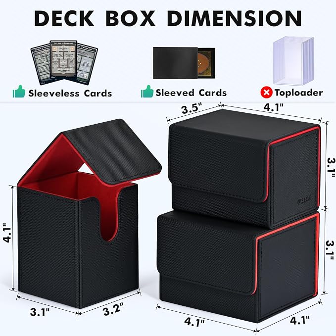 ZLCA Card Deck Box for Trading Cards, MTG YuGiOh Deck Case Holds 100+ Single Sleeved Cards, PU Leather Magnetic Card Storage Box Fits for TCG CCG Magic Game Cards (Black& Red)