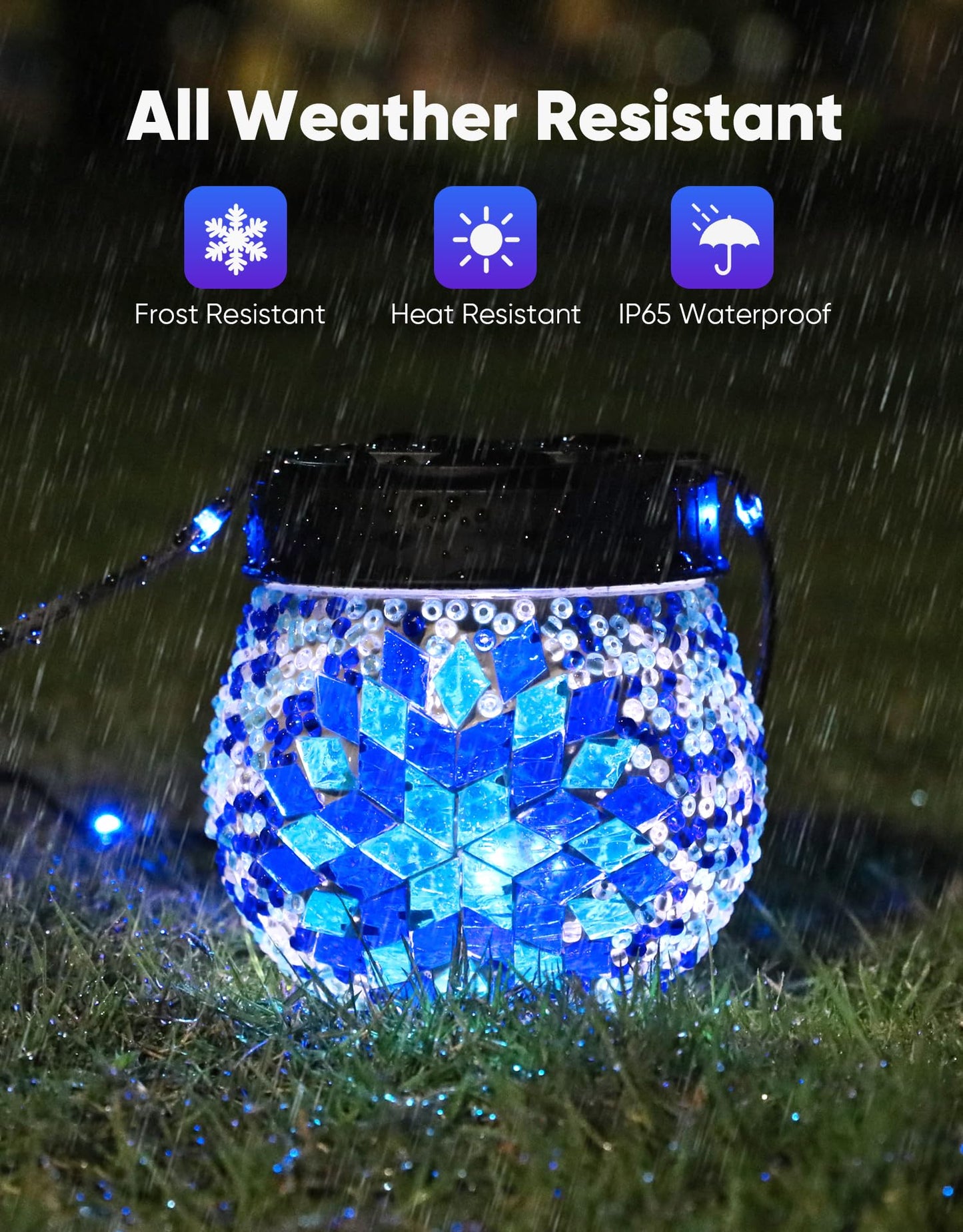 Mosaic Solar Lights Outdoor 2 Pack, Solar Hanging Lanterns Christmas Halloween Gifts for Women Mom Grandma, Waterproof Glass Globe Lights, Garden Patio Decor for Yard, Tree, Balcony, Cold