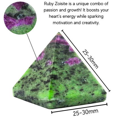 Amazing Gemstone Ruby Zoisite Pyramid Crystal Healing Stones - 1" Great Pyramid Figurine of Natural Stone Pyramid for Meditation, Reiki, Chakra Balancing and Crystal Pyramids Grid
